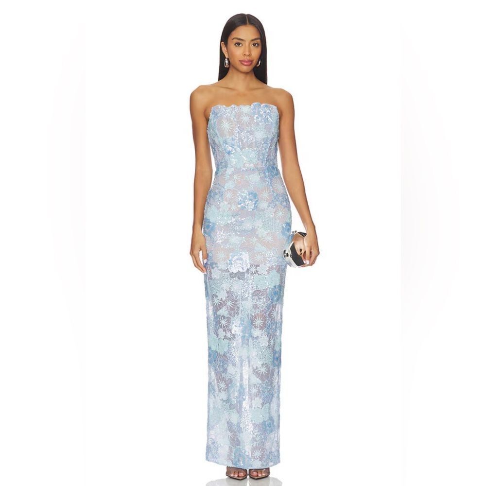 NWOT BRONX BANCO Farah Ocean Blue Sequin Multi Strapless Maxi wedding Dress